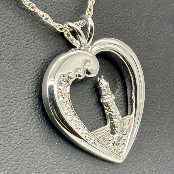 Thomas Kinkade Sterling Silver Pave Diamonds, Beacon of Hope Lighthouse Necklace - Picture 4 of 8